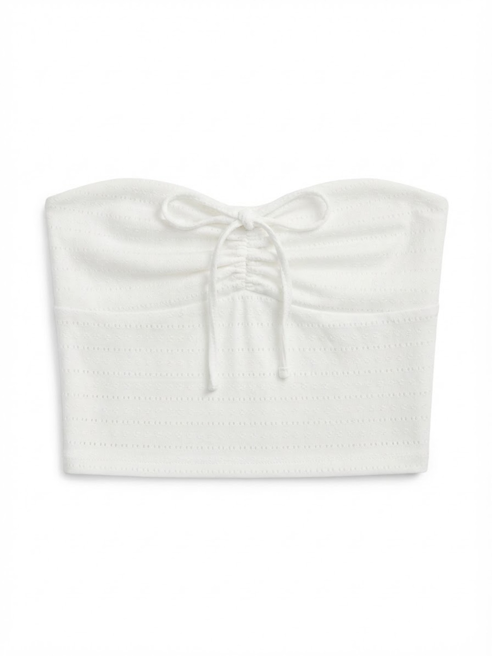 gaze White Strapless Ruched Tie-Front Tube Top